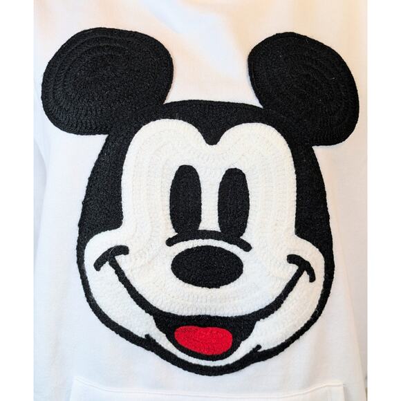 Disney Mickey Mouse Womens Hoodie XL White Black Large Chenille Applique Graphic - Picture 3 of 10